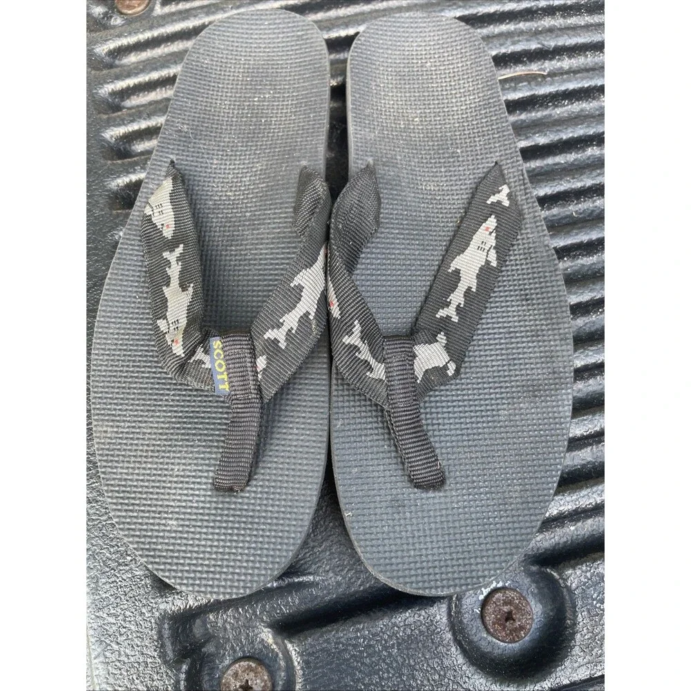 Scott Hawaii Mens Makaha Flip Flops Black Gray Fish Size 10